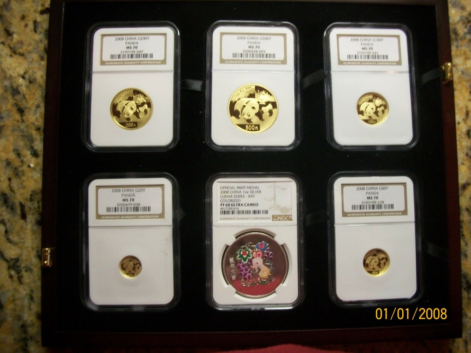 2008 CHINA GOLD PANDA prestige 6 coins SET+COA prfct NGC MS 70 pop 2 mintage 500 - Fresh Stock Dated February 2026