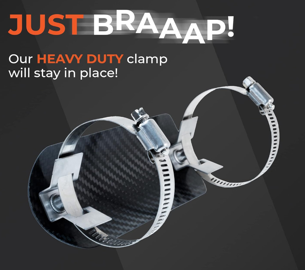 Exhaust Heatshield Carbon Fiber 3 For Motorcycle, Universal w/ Clamps and Bolts - Fresh Stock Dated February 2026