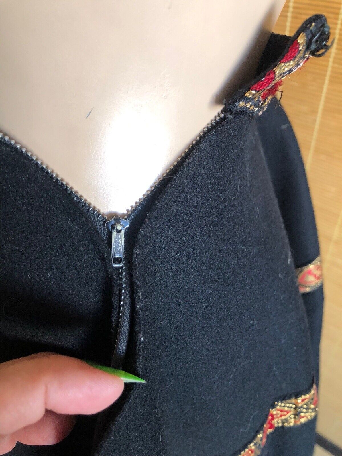 Vintage 1950s Black Felt Full Circle Skirt Red Gold Ribbon Trim XS Western - Fresh Stock Dated March 2026