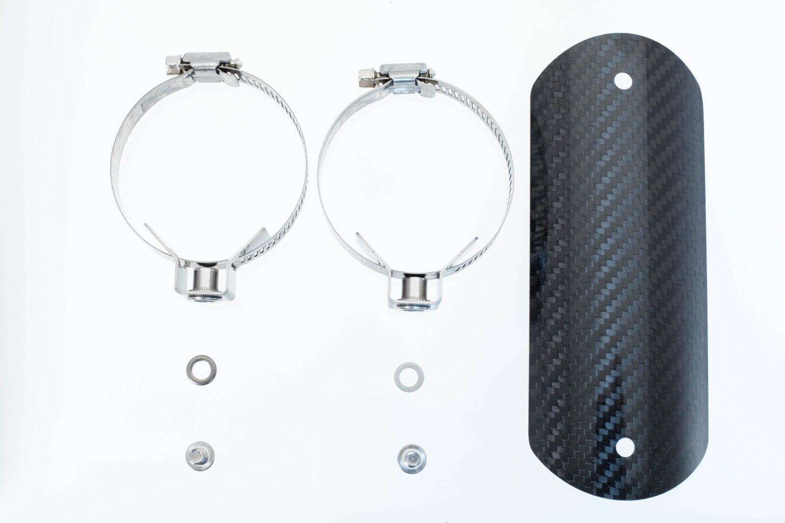 Exhaust Heatshield Carbon Fiber 3 For Motorcycle, Universal w/ Clamps and Bolts - Fresh Stock Dated February 2026