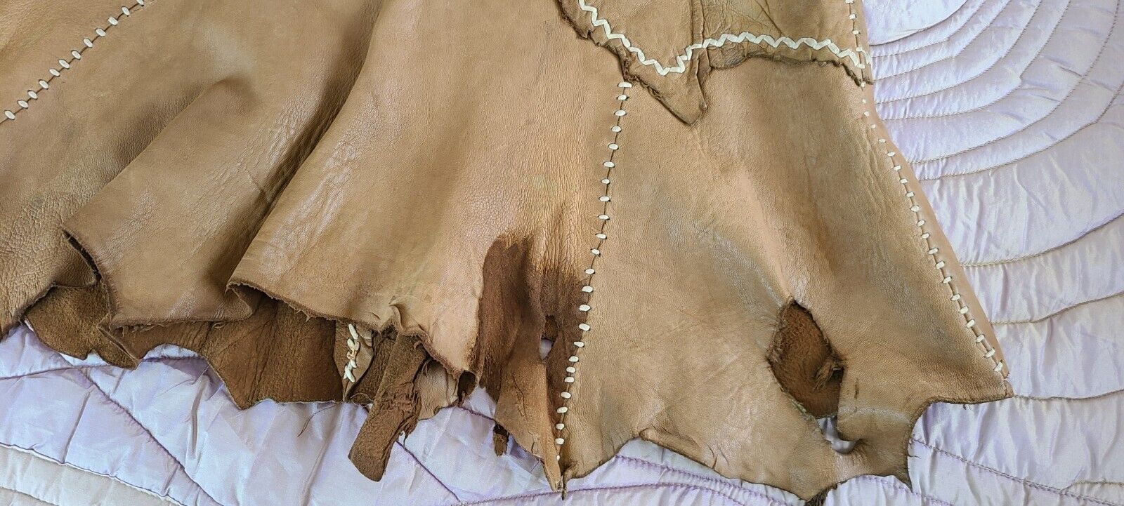 60's 70's LEATHER SKIRT NBL East West musical inspired primitive 20