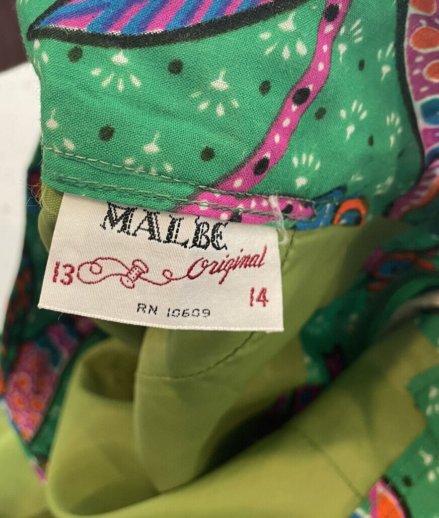 MALBE Vintage Skirt Green Sequin Bird Embroidered MOD Psychedelic Hippy S/M - Fresh Stock Dated March 2026