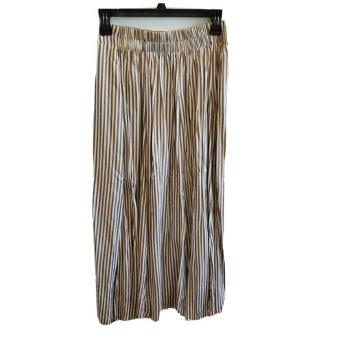 Vintage 90s Womens Small Striped Maxi Skirt Tan White Elastic Waist Pleated - Fresh Stock Dated February 2026