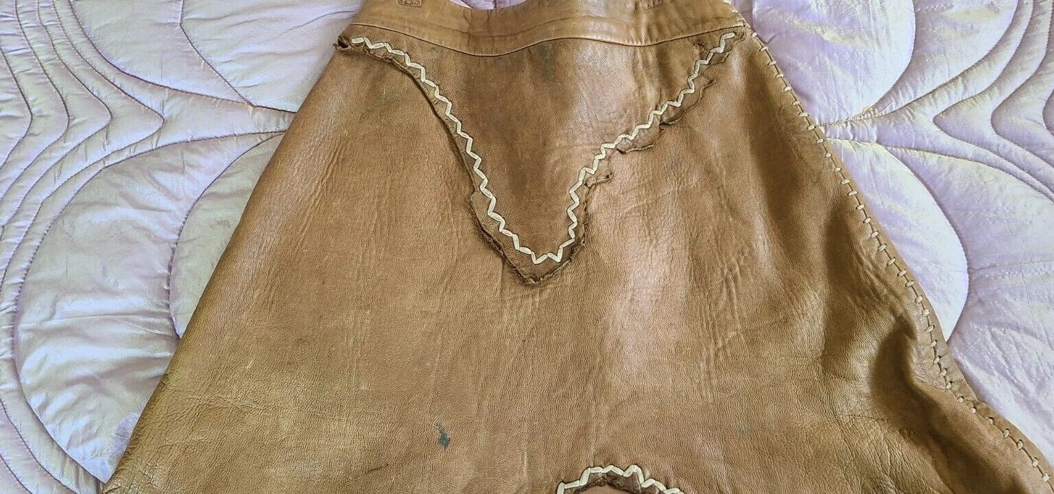 60's 70's LEATHER SKIRT NBL East West musical inspired primitive 20