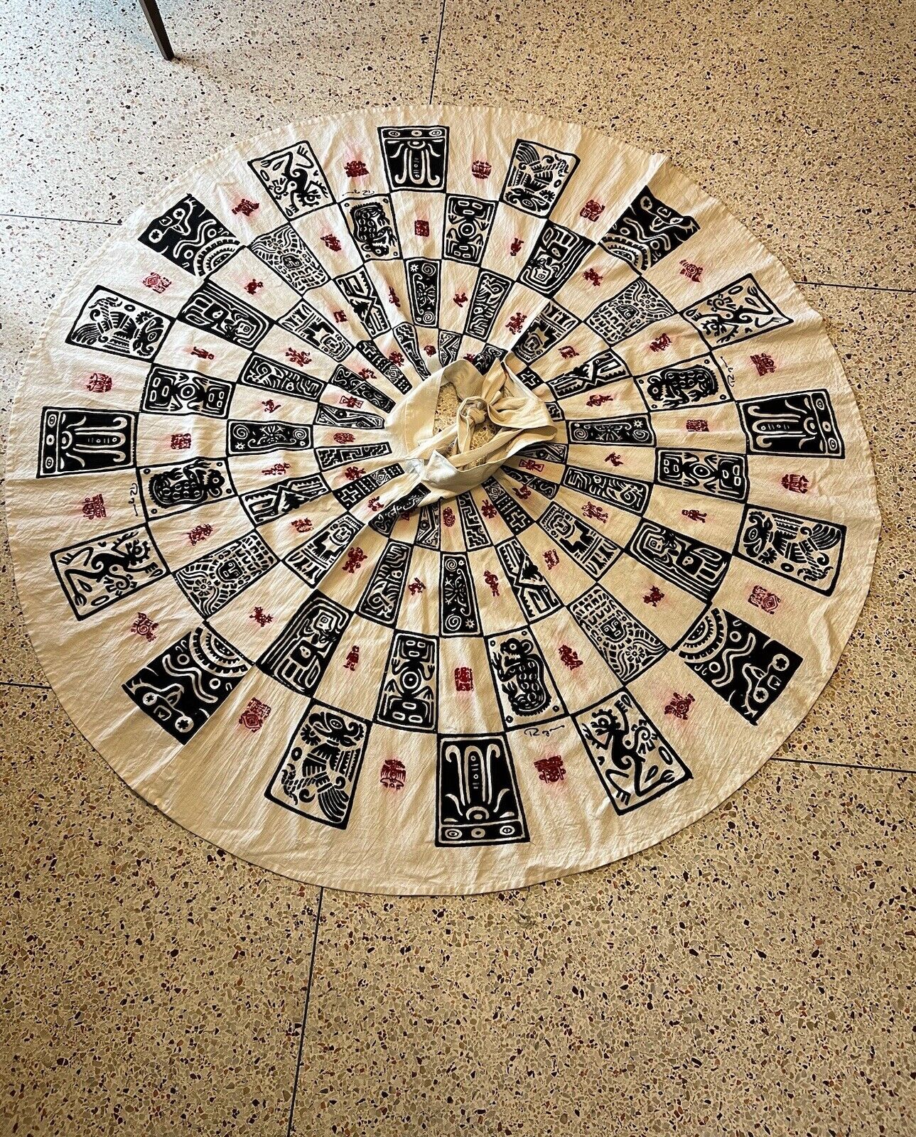 Vintage 1950s Mexican Hand Painted Circle Skirt Teals Tejidas Y Pintadas A Mano - Fresh Stock Dated March 2026