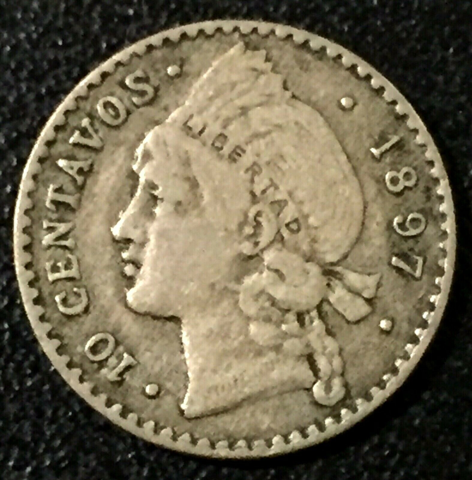 DOMINICAN REPUBLIC 10 Centavos 1897-A Silver VF - Fresh Stock Dated December 2025