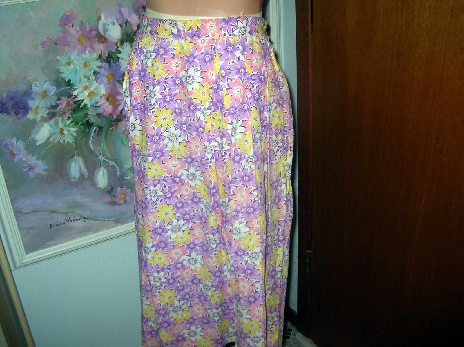 Vintage 50's-60's Cotton Floral Print Pleated Skirt w/ Side Zipper..Waist 30