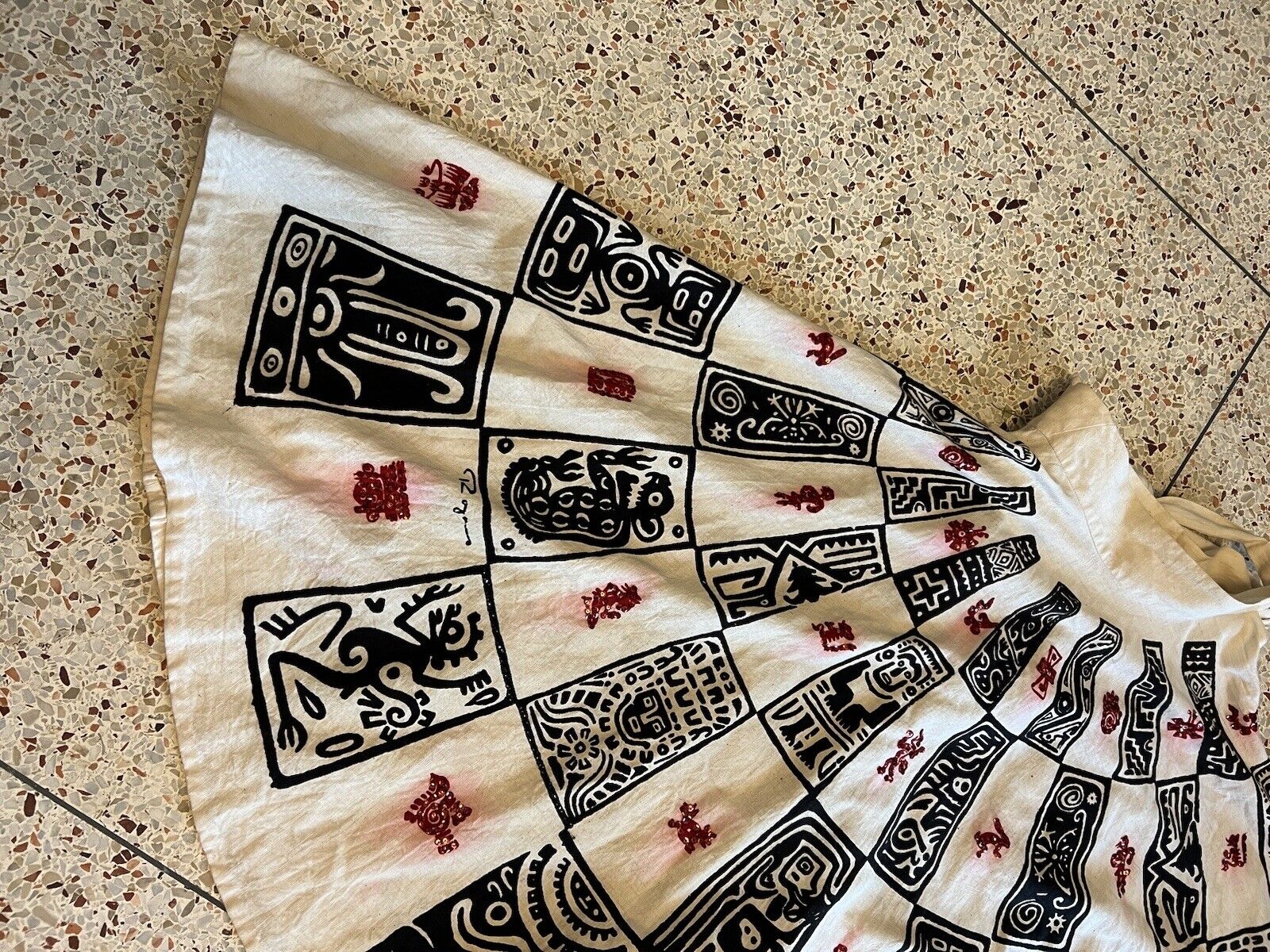 Vintage 1950s Mexican Hand Painted Circle Skirt Teals Tejidas Y Pintadas A Mano - Fresh Stock Dated March 2026