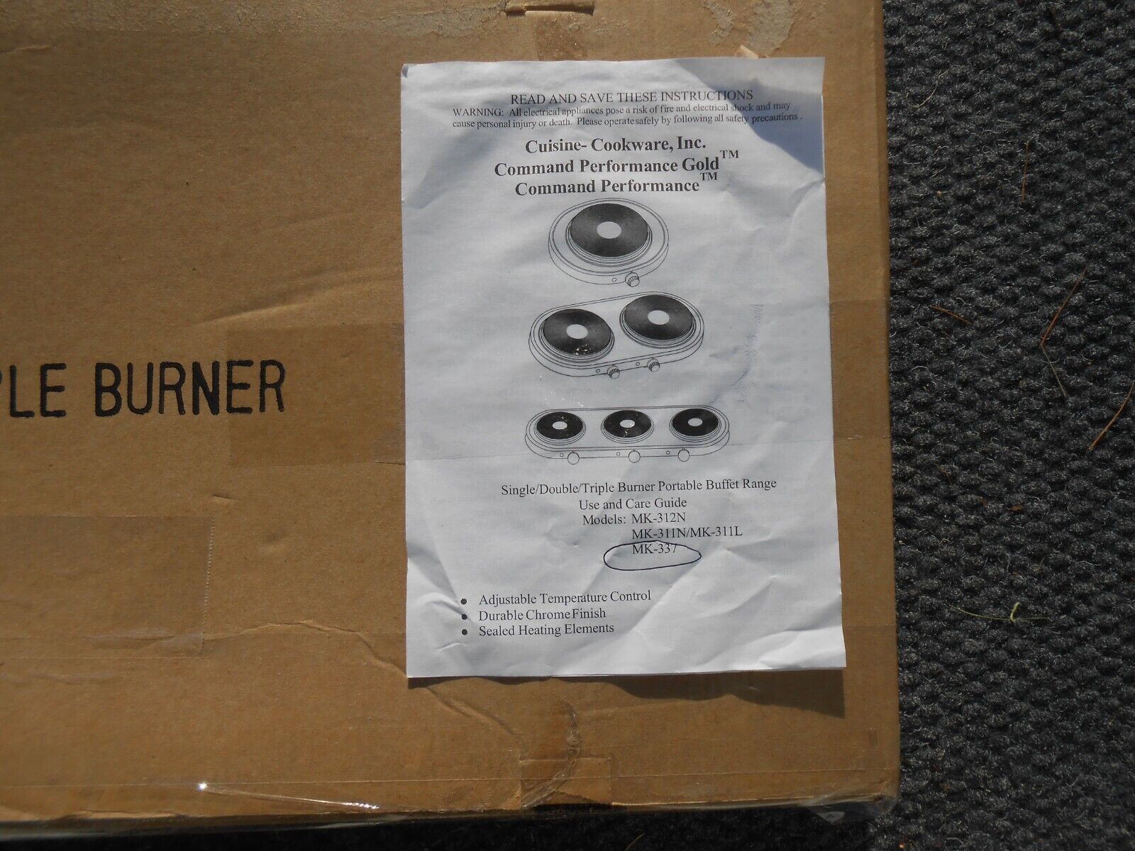 Cuisine Cookware Command Performance Gold MK-337 Triple Burner New w/o Box READ - Fresh Stock Dated February 2026