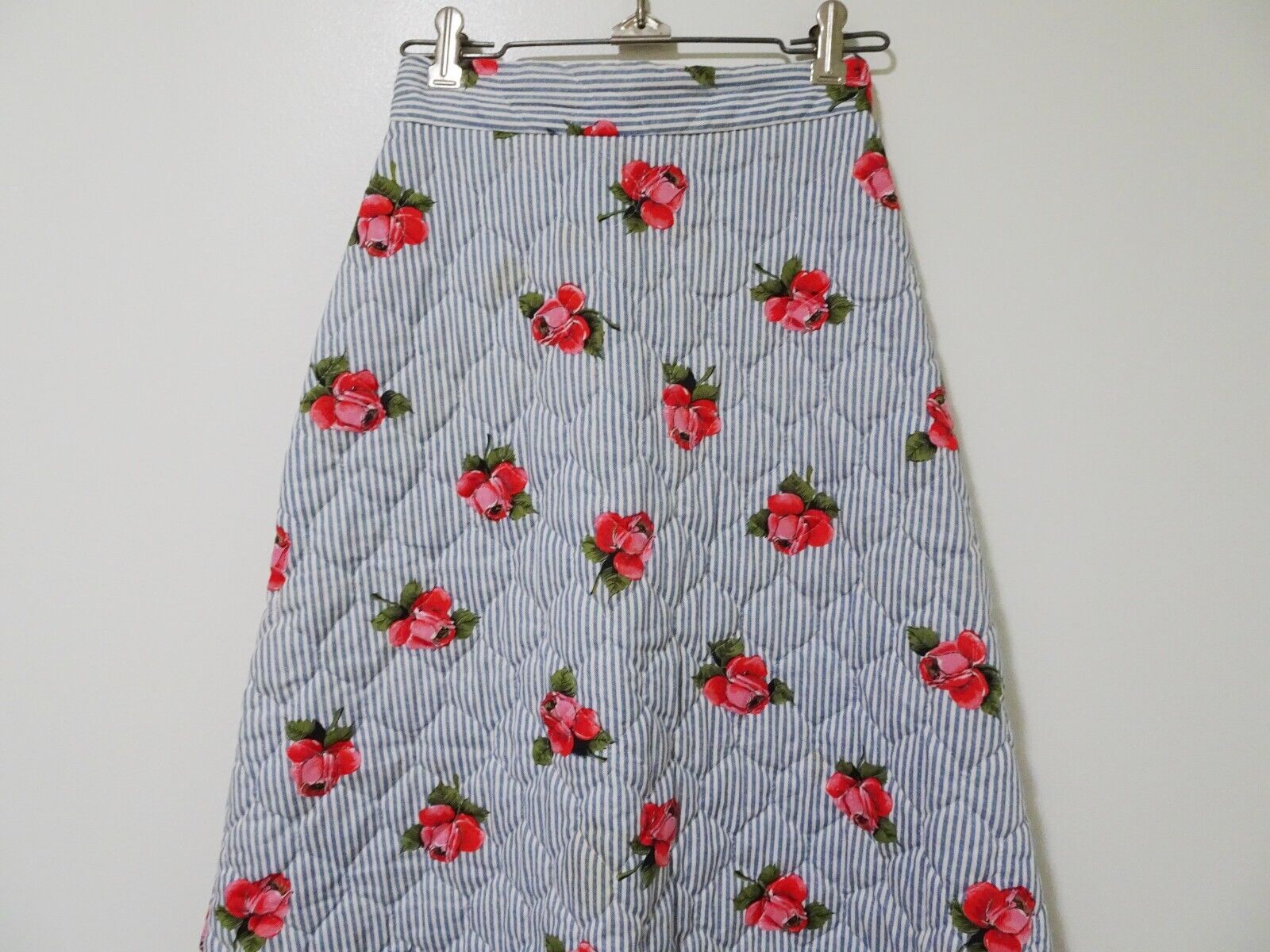 NOS Vtg 60s 70s Sunny Lee Rose Stripe Print Quilted Hippy Boho Maxi Skirt 23