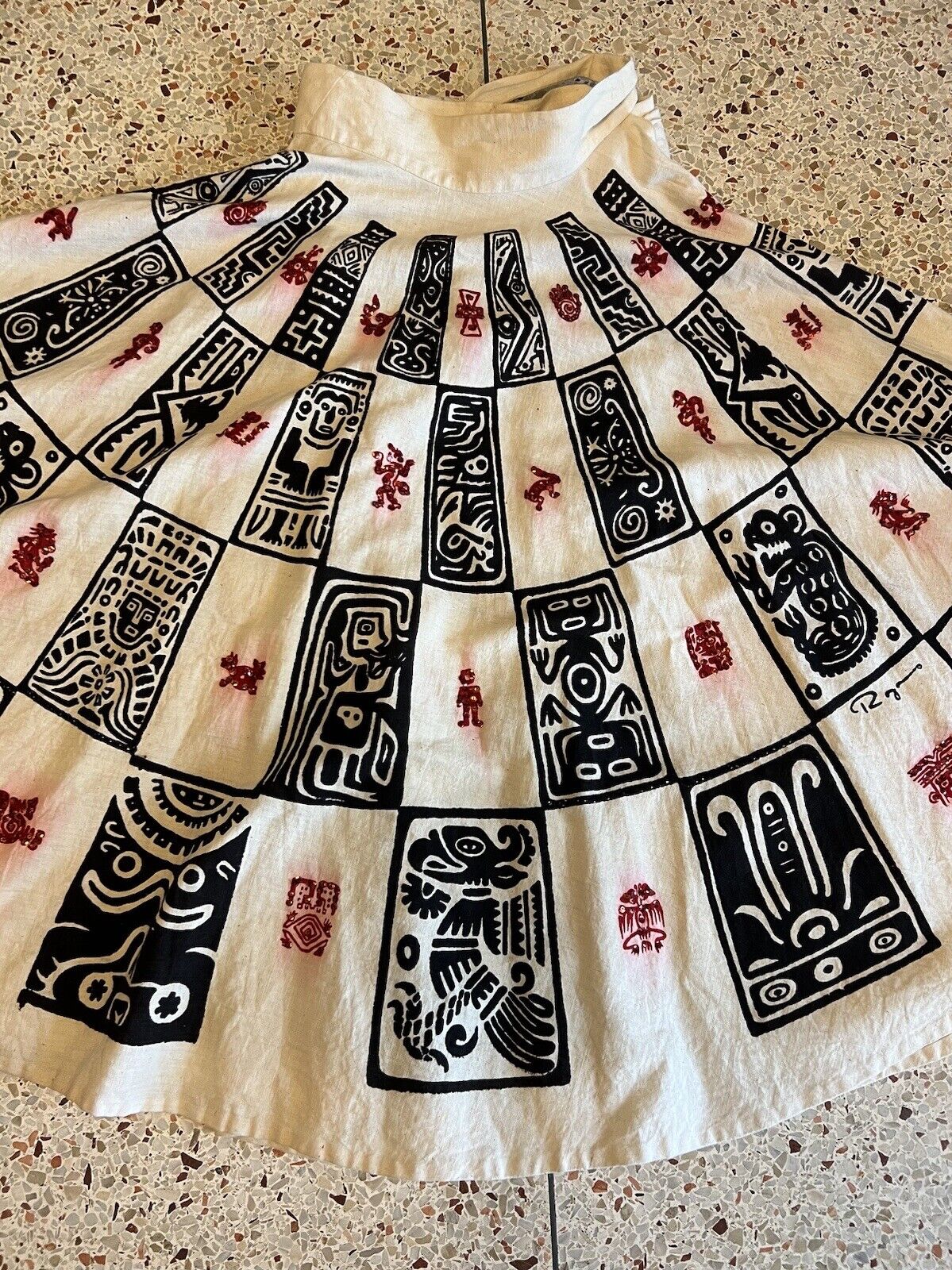 Vintage 1950s Mexican Hand Painted Circle Skirt Teals Tejidas Y Pintadas A Mano - Fresh Stock Dated March 2026