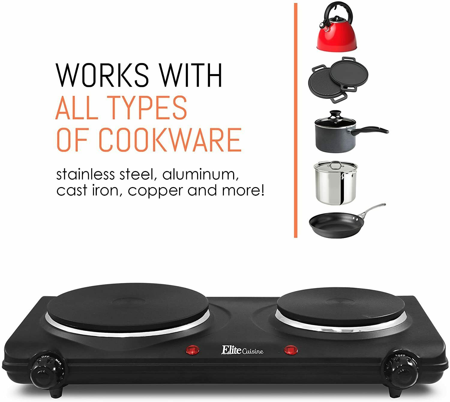 Double Flat Plate Countertop Electric Hot Burner Temperature Controls 1500 Watts - Fresh Stock Dated February 2026