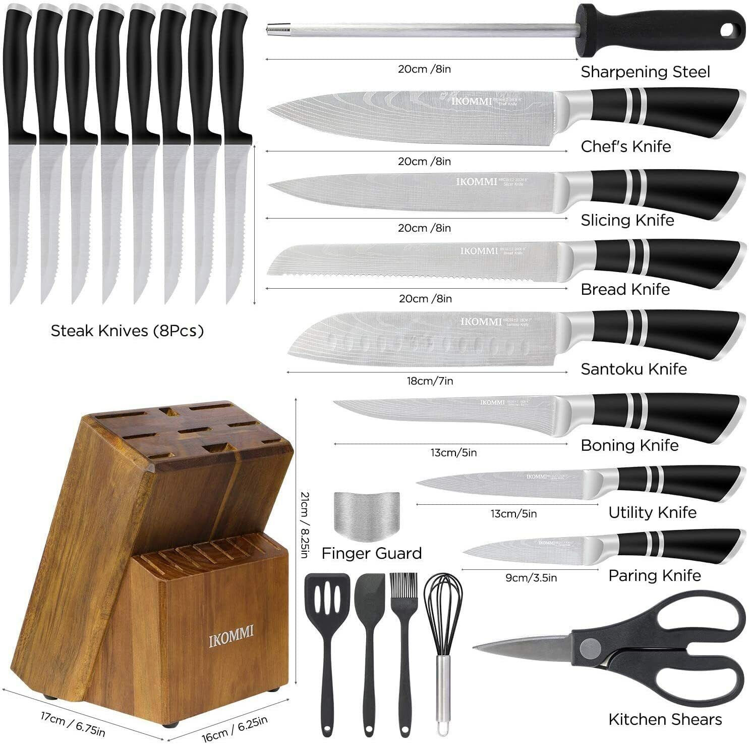Knife Set, 23-Piece Kitchen Knife Set with Block Wooden German Stainless Steel - Fresh Stock Dated February 2026