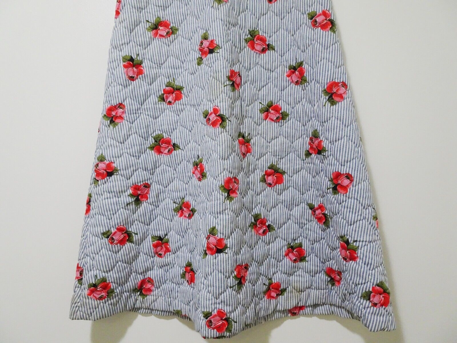 NOS Vtg 60s 70s Sunny Lee Rose Stripe Print Quilted Hippy Boho Maxi Skirt 23