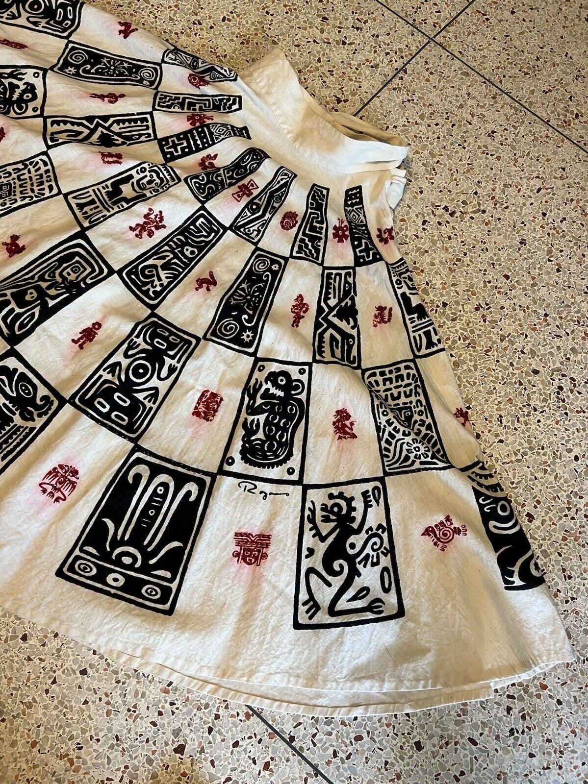 Vintage 1950s Mexican Hand Painted Circle Skirt Teals Tejidas Y Pintadas A Mano - Fresh Stock Dated March 2026