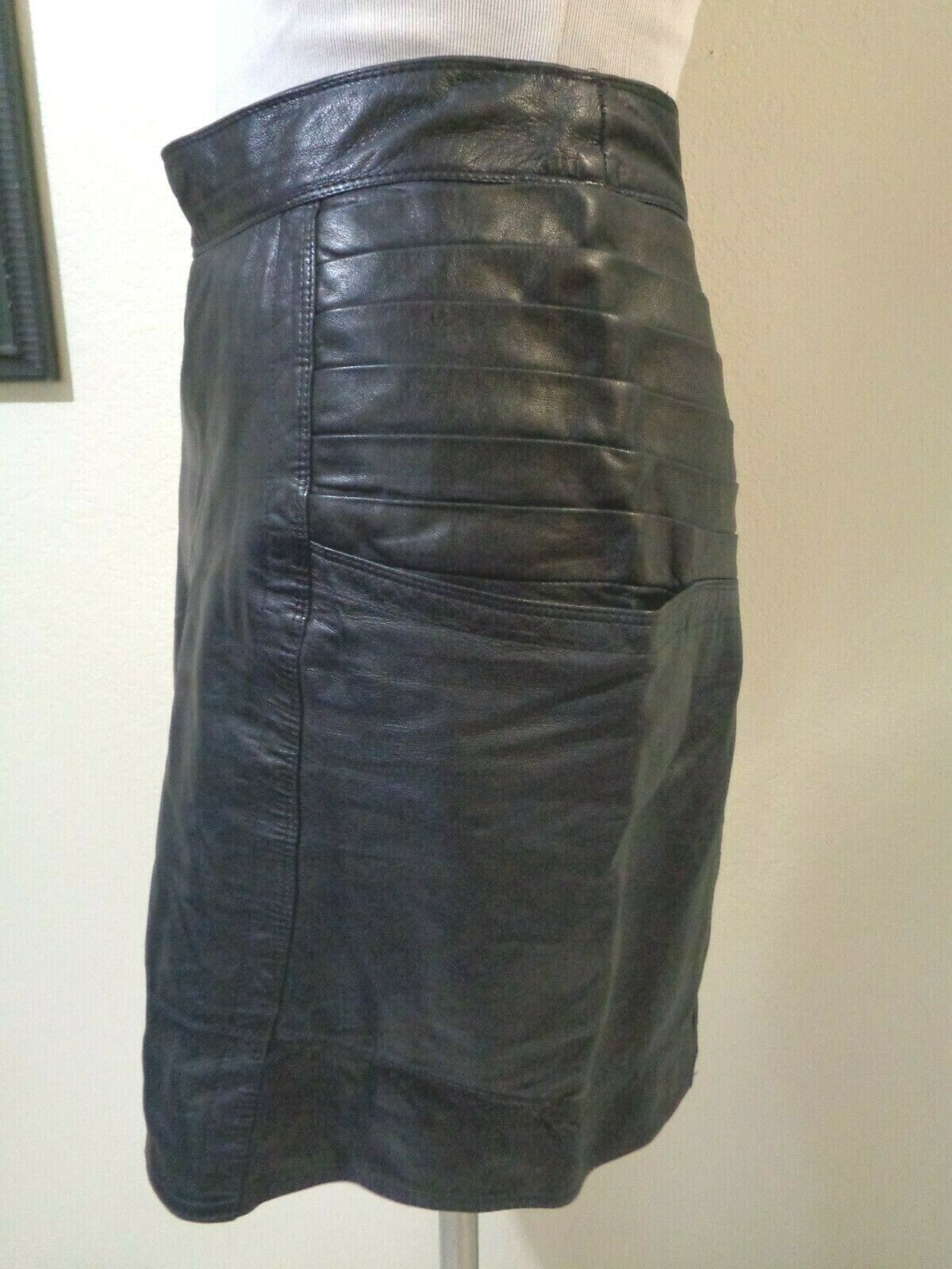 VINTAGE GIANNI VERSACE BLACK LEATHER PLEATED POCKET DETAIL STRAIGHT SKIRT S - Fresh Stock Dated December 2025