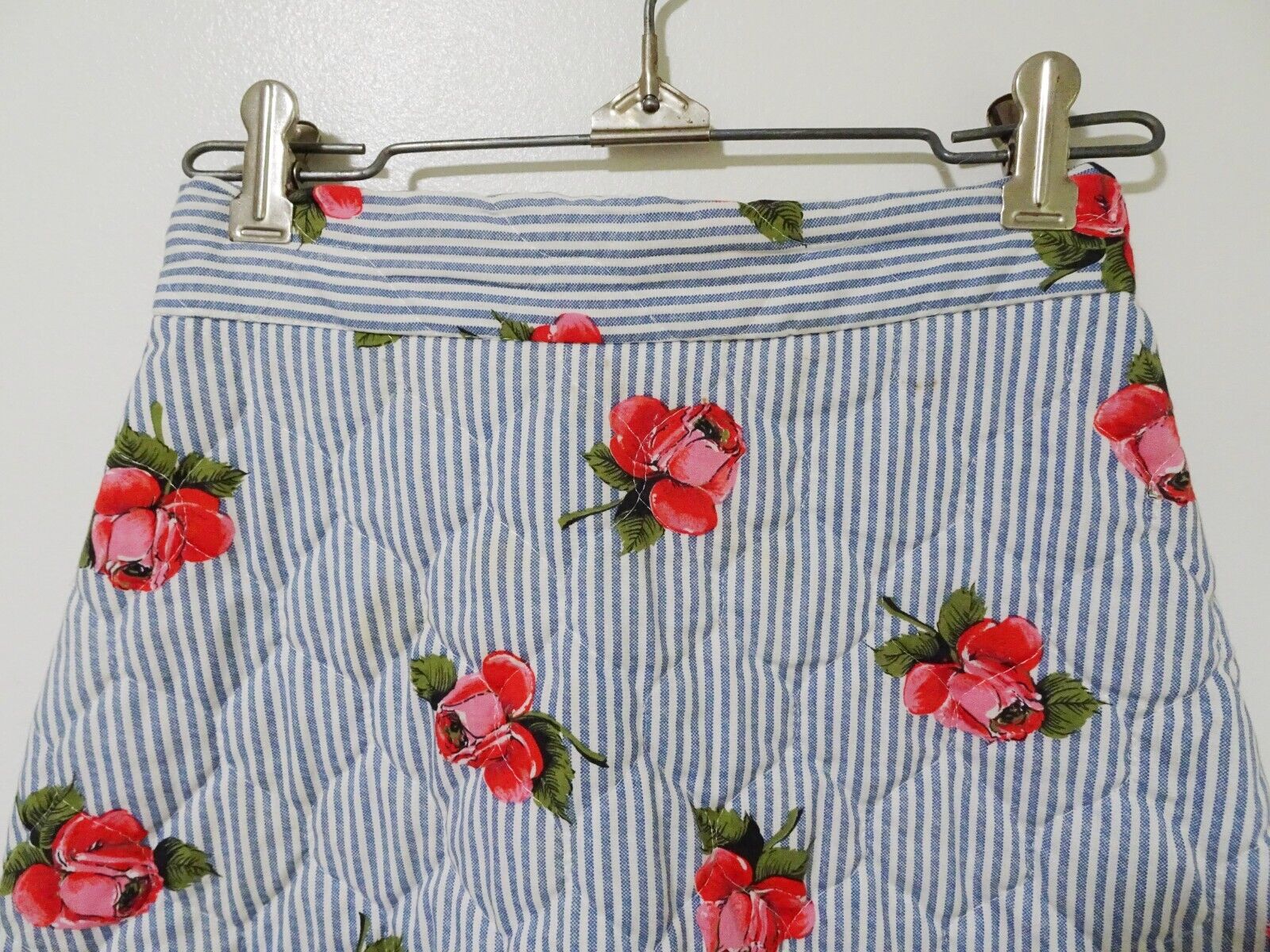 NOS Vtg 60s 70s Sunny Lee Rose Stripe Print Quilted Hippy Boho Maxi Skirt 23