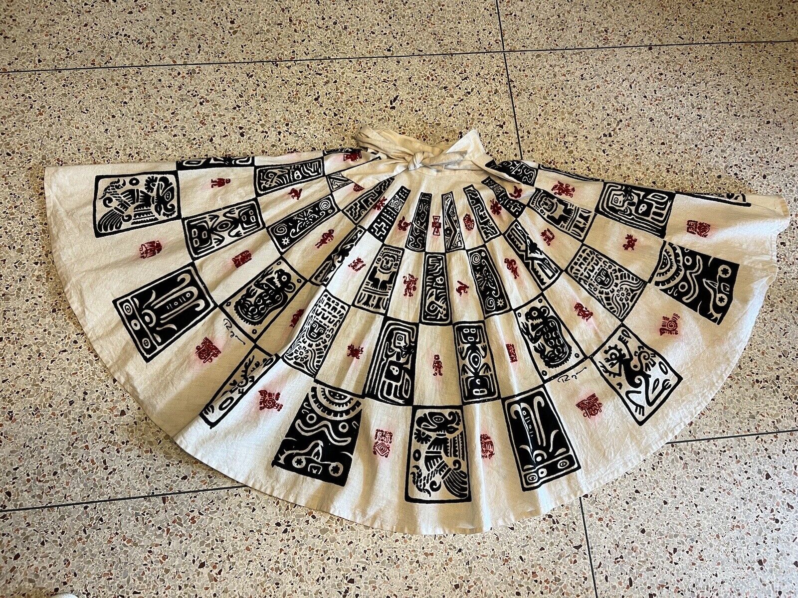 Vintage 1950s Mexican Hand Painted Circle Skirt Teals Tejidas Y Pintadas A Mano - Fresh Stock Dated March 2026