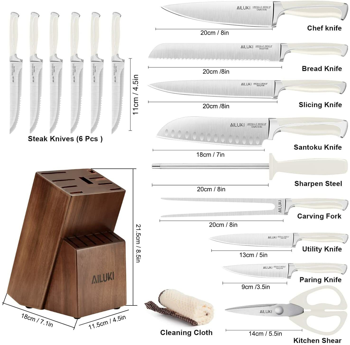 19-Piece Professional Chef Kitchen Knife Set with Block Wooden German Stainless - Fresh Stock Dated February 2026