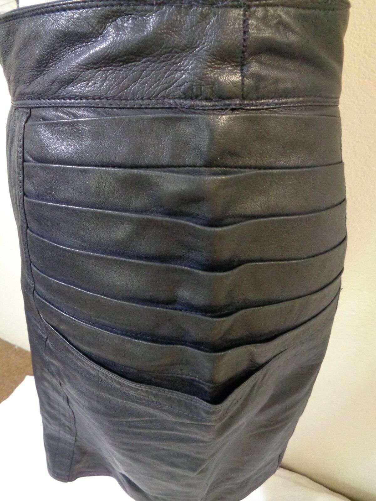 VINTAGE GIANNI VERSACE BLACK LEATHER PLEATED POCKET DETAIL STRAIGHT SKIRT S - Fresh Stock Dated December 2025