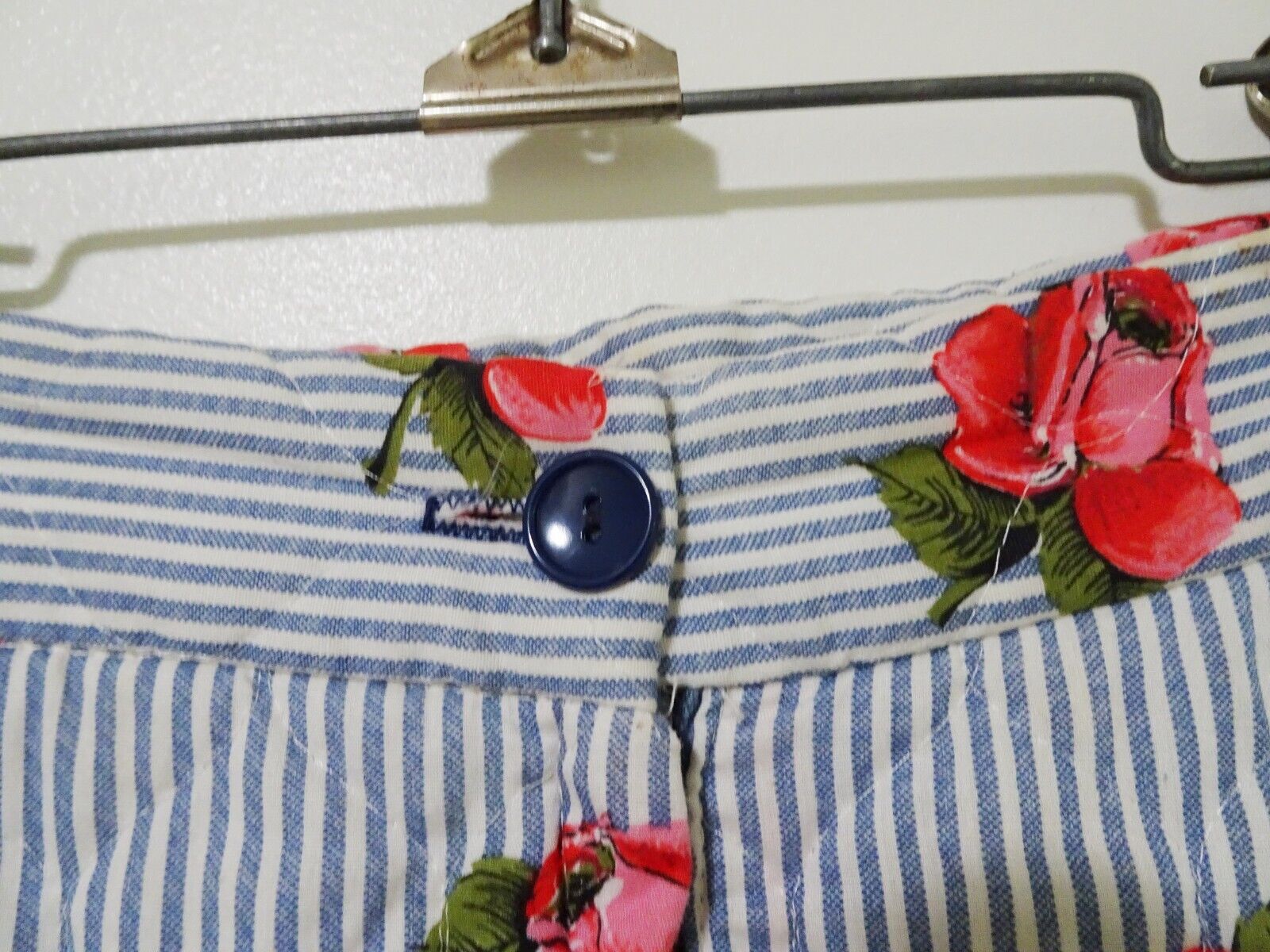 NOS Vtg 60s 70s Sunny Lee Rose Stripe Print Quilted Hippy Boho Maxi Skirt 23