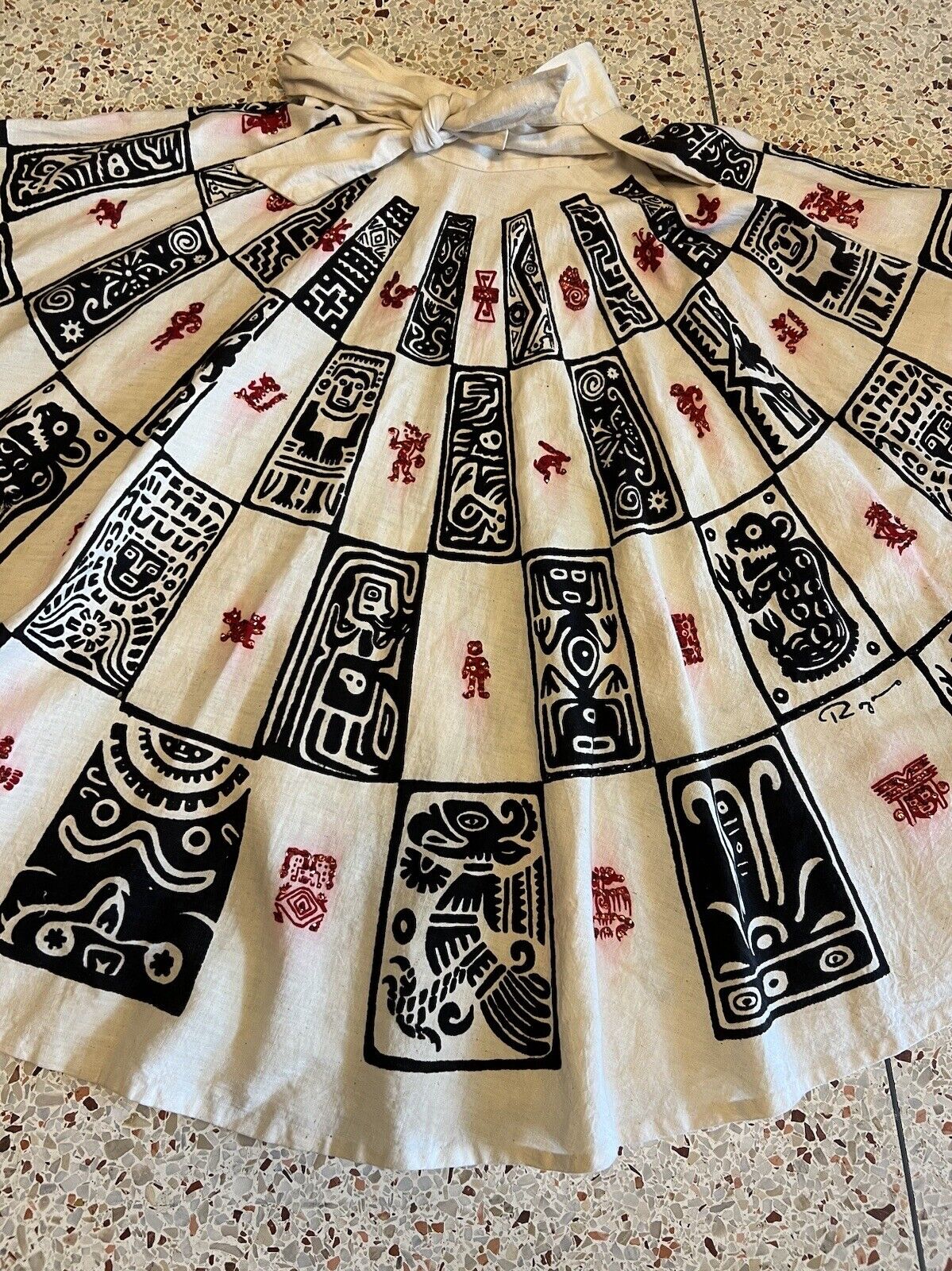 Vintage 1950s Mexican Hand Painted Circle Skirt Teals Tejidas Y Pintadas A Mano - Fresh Stock Dated March 2026