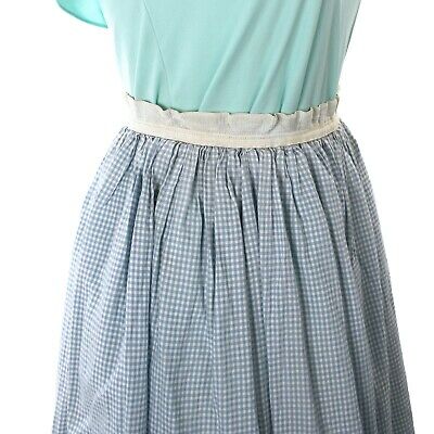Vintage 50s Blue Check Skirt w Attached Crinoline -Elastic Waist 26-30
