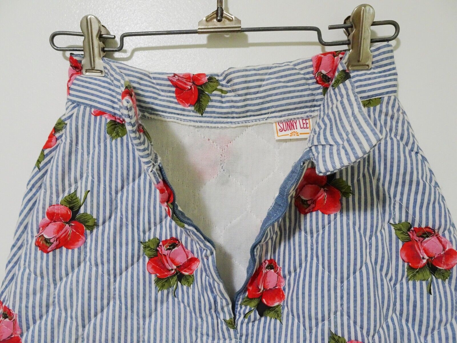 NOS Vtg 60s 70s Sunny Lee Rose Stripe Print Quilted Hippy Boho Maxi Skirt 23