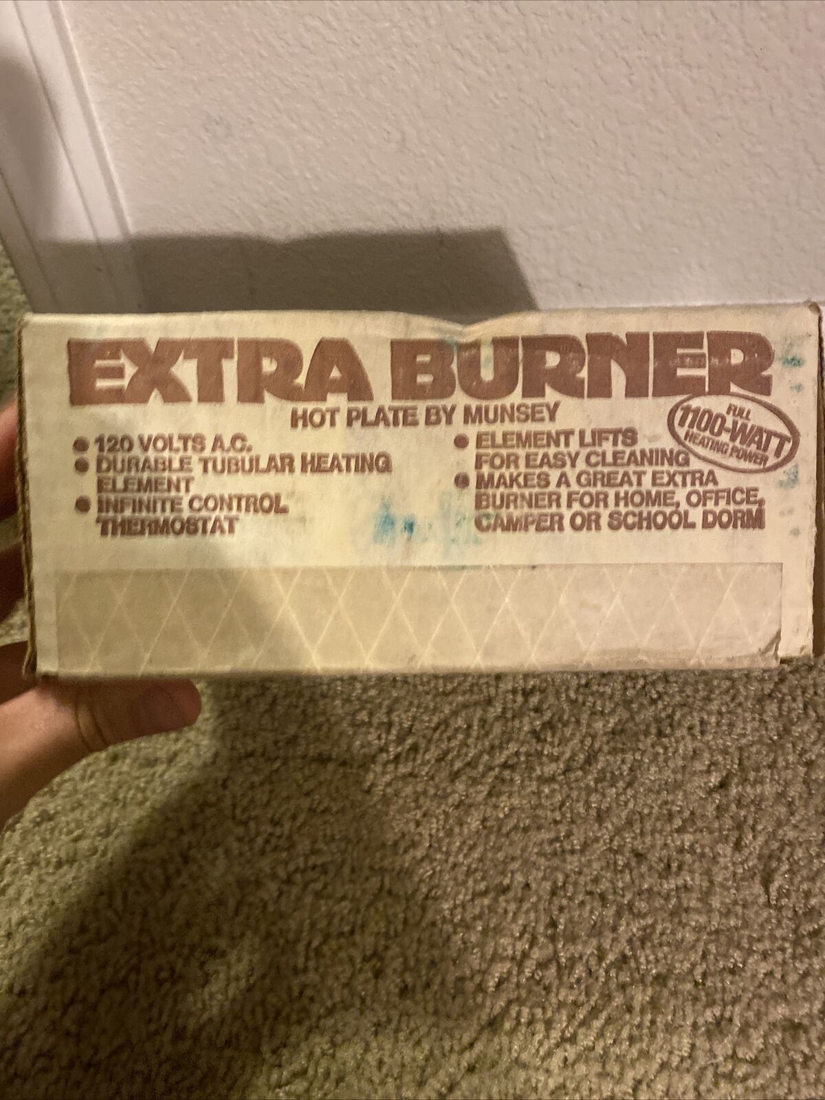 Brand New Vintage Munsey Extra Burner Hot Plate Model FB-1. 1100 Watts 120 V USA - Fresh Stock Dated February 2026