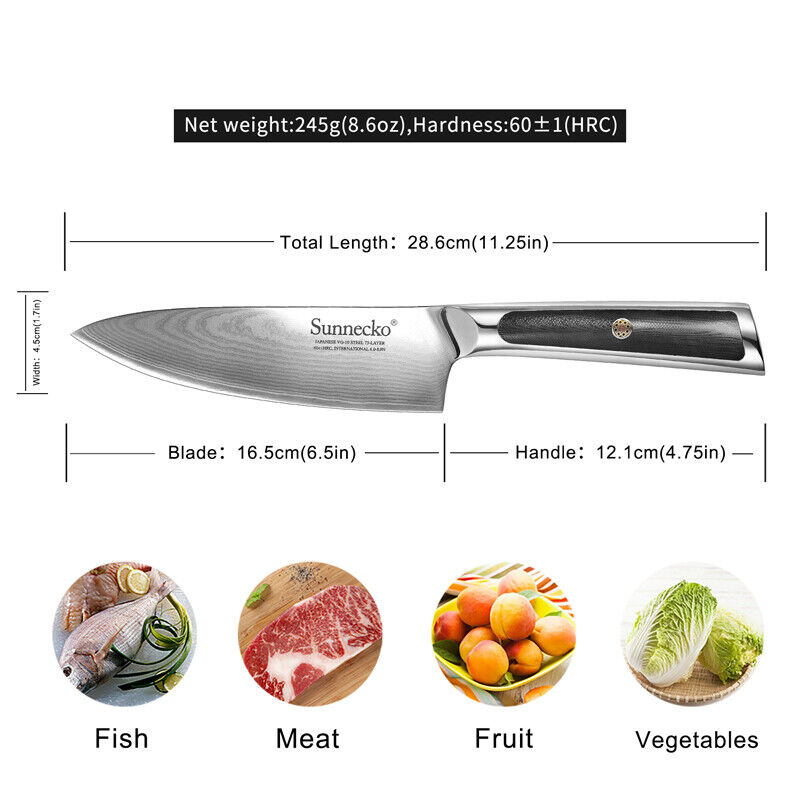 6.5 inch Chef Knife Japanese VG10 Damascus Steel Kitchen Slicing Cooking Cutlery - Fresh Stock Dated February 2026