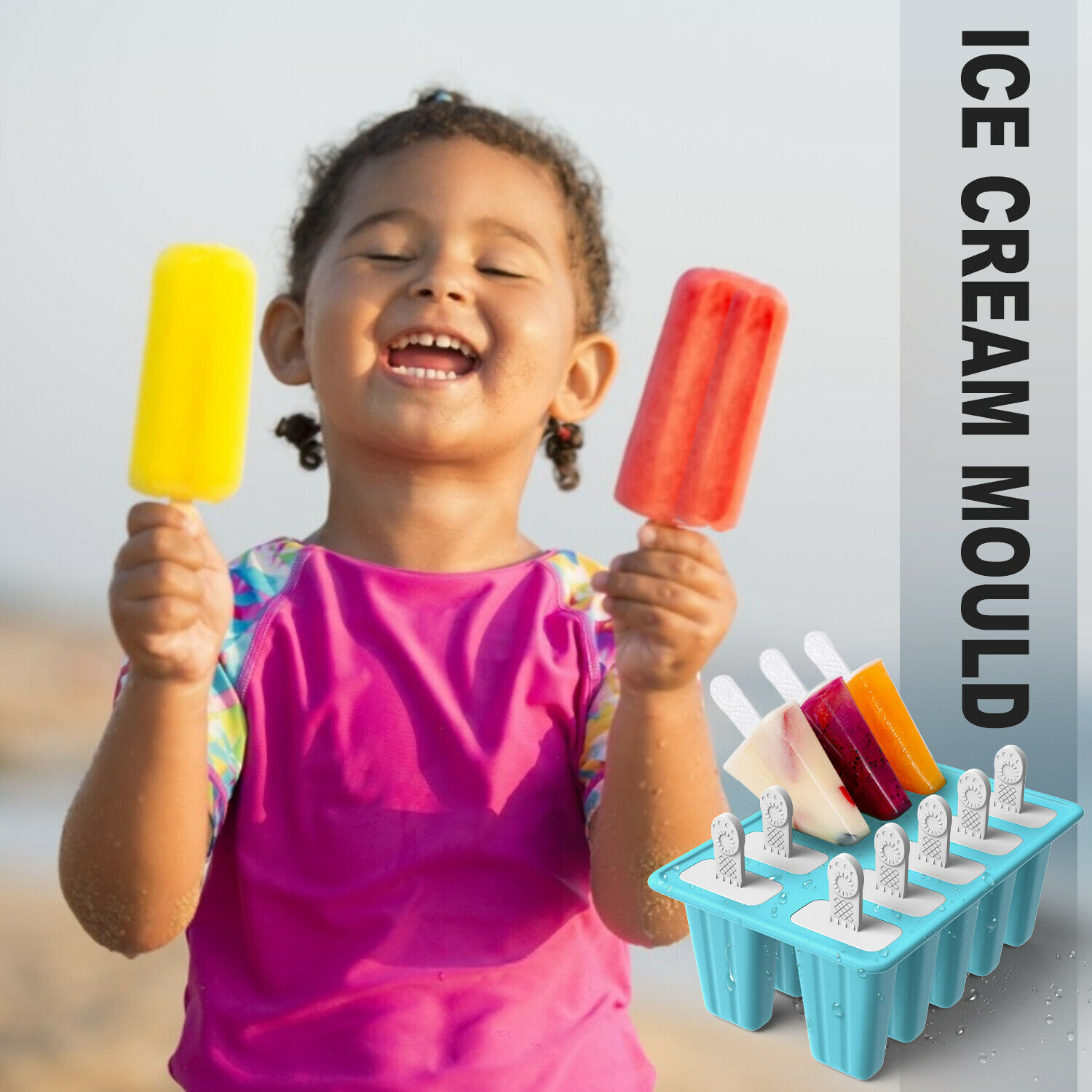 New Silicon 10Cell Ice Cream Mold DIY Frozen Popsicle Kitchen Ice Tray Cover Lid - Fresh Stock Dated December 2025