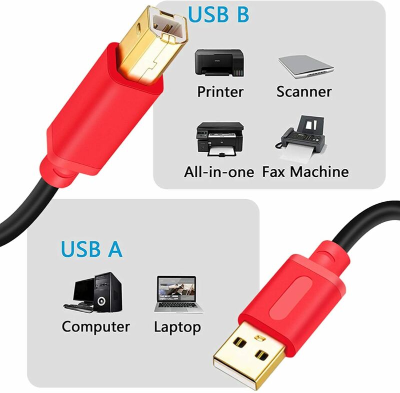 Printer Cable 20Ft,Tan QY USB 2.0 High Speed Gold-Plated Connectors Red, 20Ft - Fresh Stock Dated February 2026