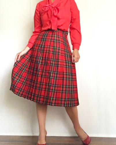 Vintage 80s Tartan Plaid Pleated Scottish Wool Skirt - Fresh Stock Dated February 2026