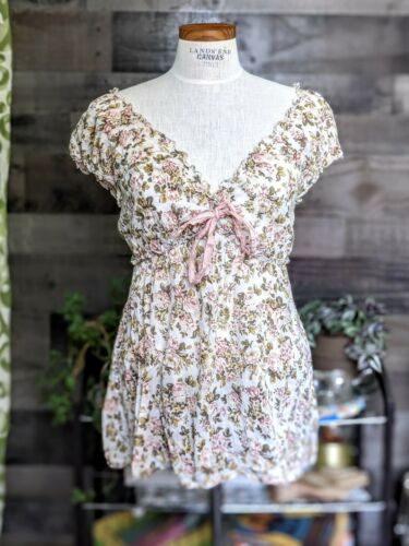 Floral Peasant Prairie Cottagecore Pastel Garden Grunge Blouse Tie Empire Waist - Fresh Stock Dated March 2026