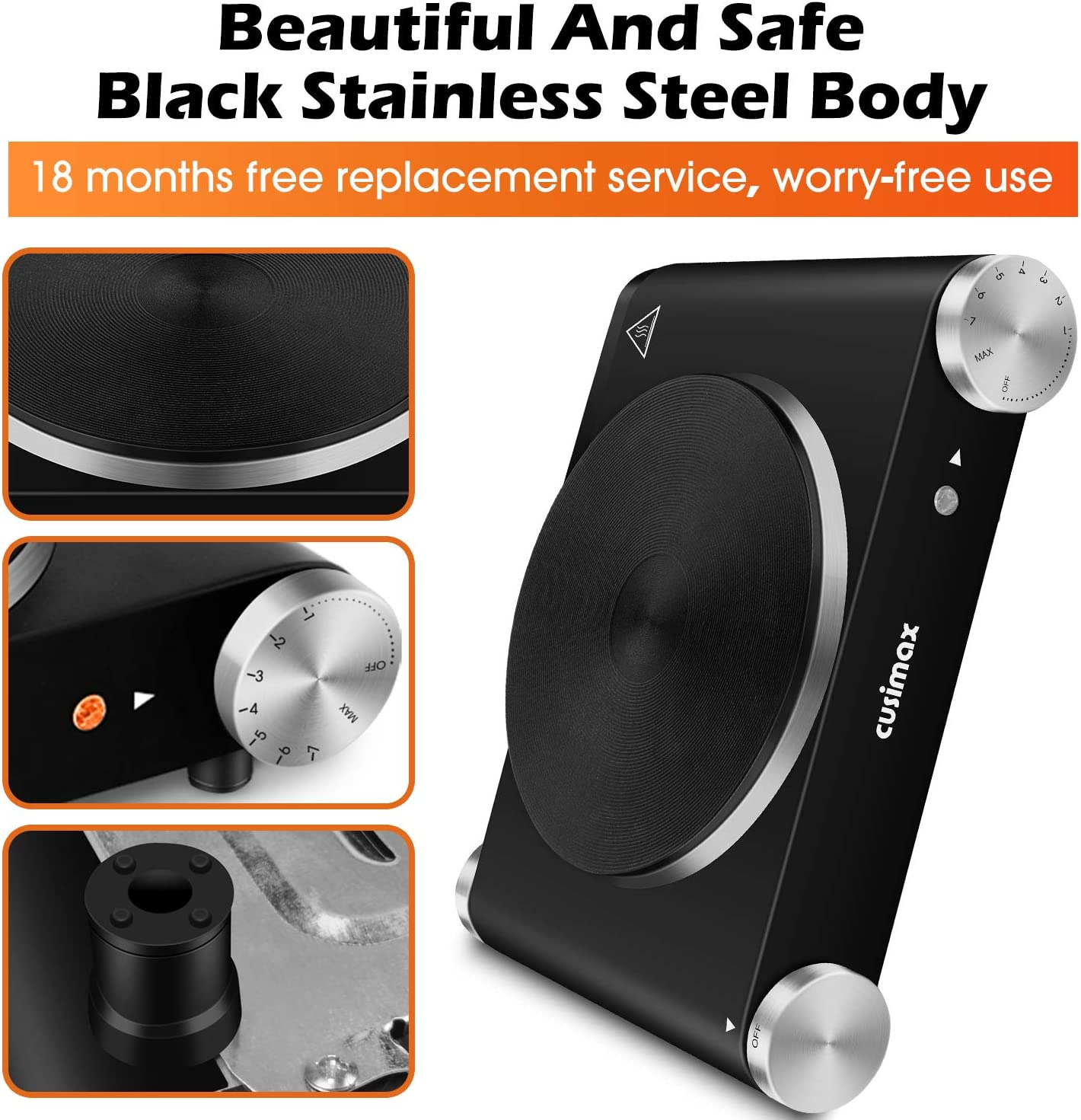 CUSIMAX Electric Burner Hot Plate for Cooking Cast Iron Hot Plates, Adjustable T - Fresh Stock Dated February 2026