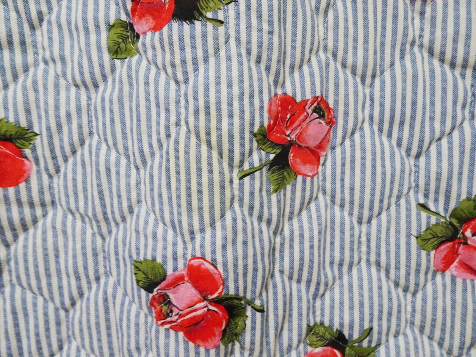 NOS Vtg 60s 70s Sunny Lee Rose Stripe Print Quilted Hippy Boho Maxi Skirt 23