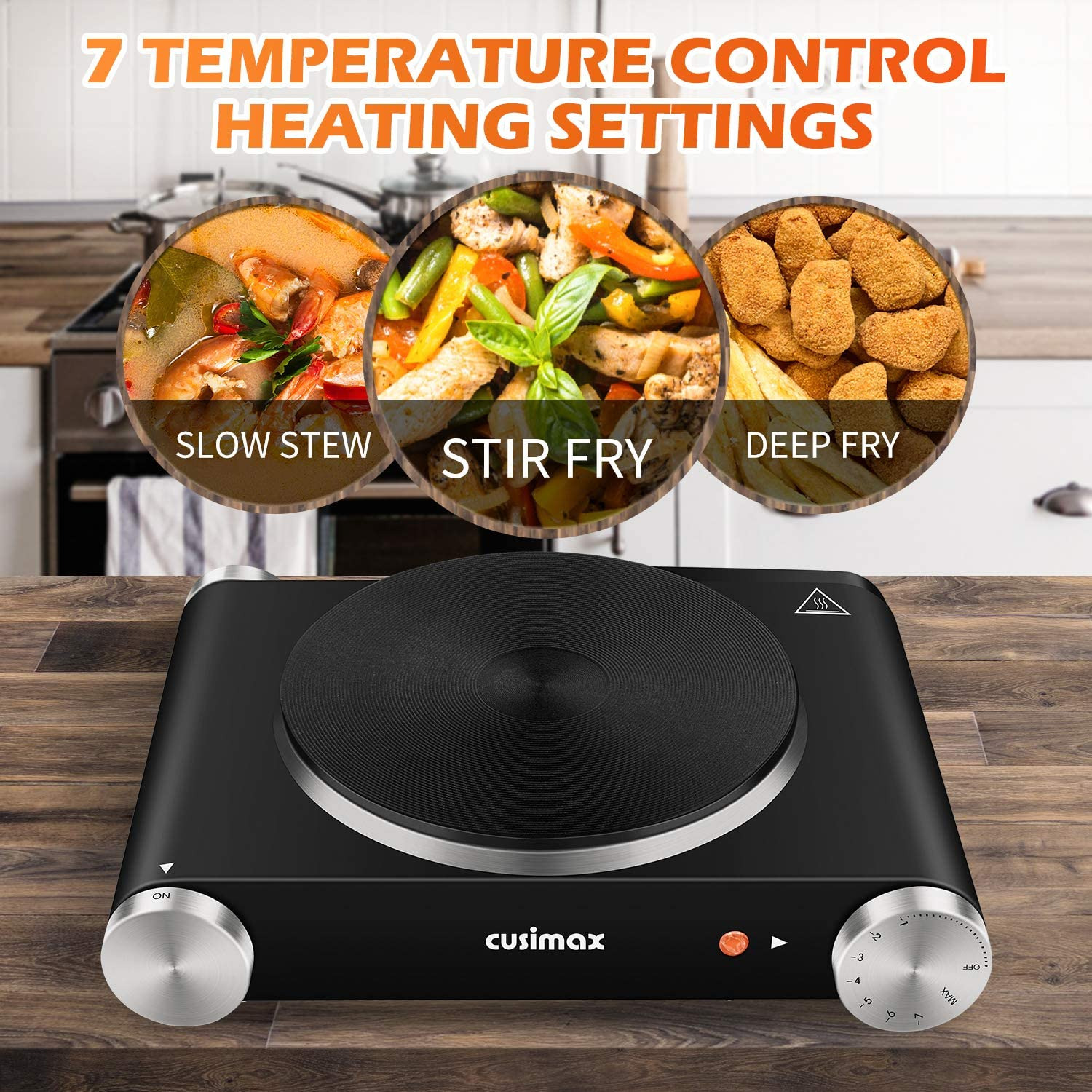 CUSIMAX Electric Burner Hot Plate for Cooking Cast Iron Hot Plates, Adjustable T - Fresh Stock Dated February 2026