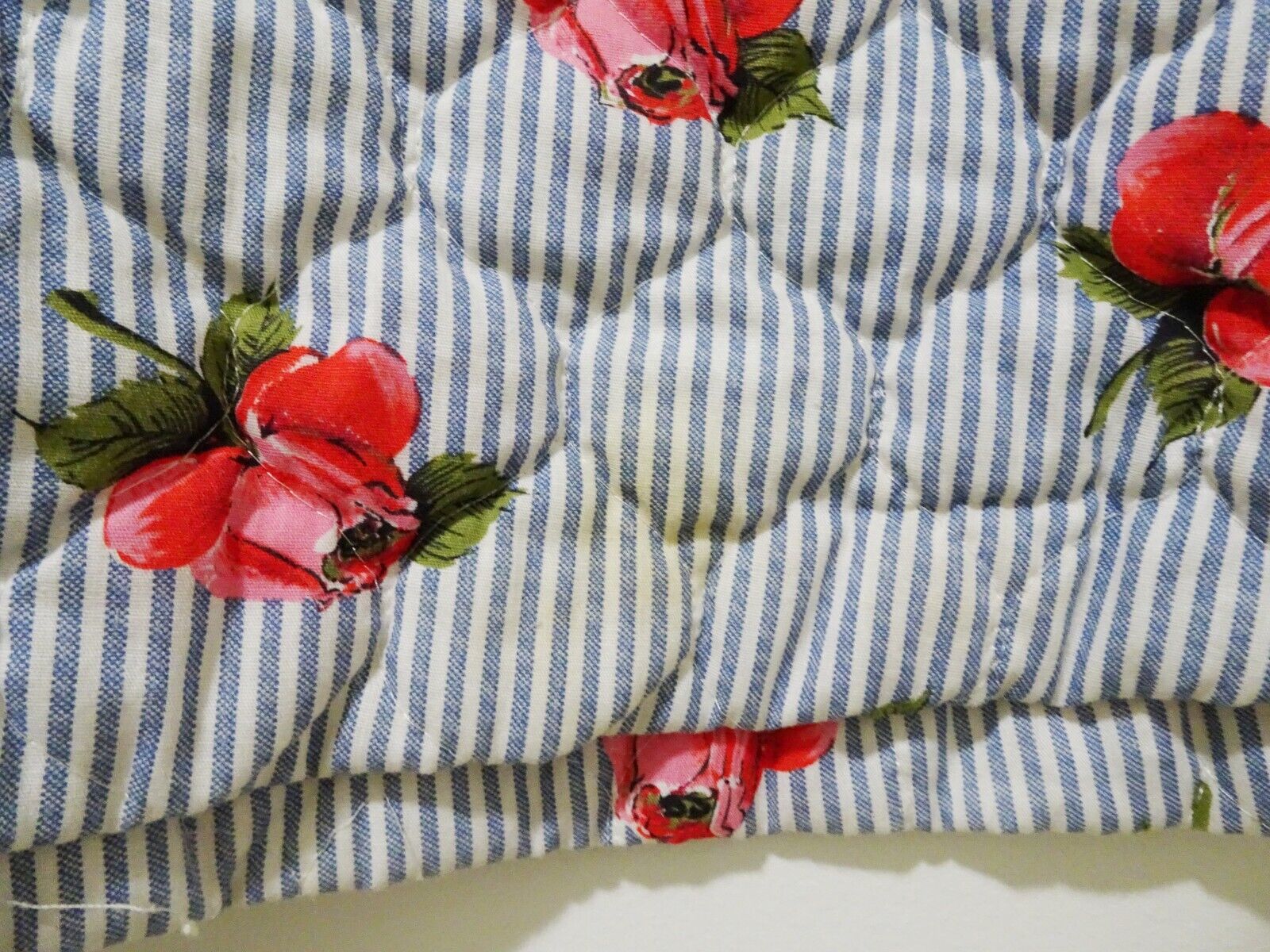 NOS Vtg 60s 70s Sunny Lee Rose Stripe Print Quilted Hippy Boho Maxi Skirt 23