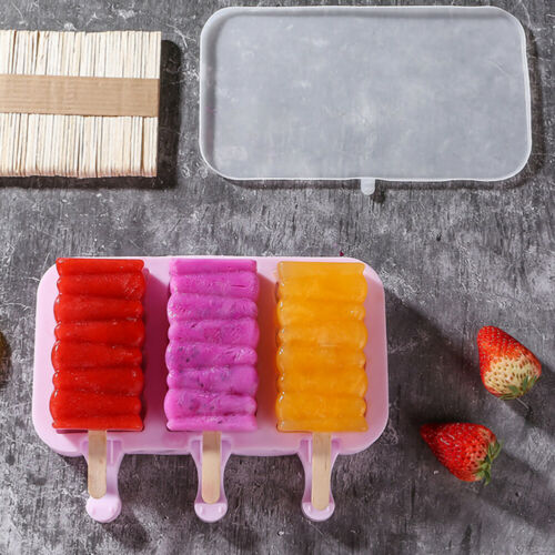 DIY Silicone Ice Cream Mold Reusable Ice Cube Tray Maker Kit with 50 Wooden Cane - Fresh Stock Dated February 2026