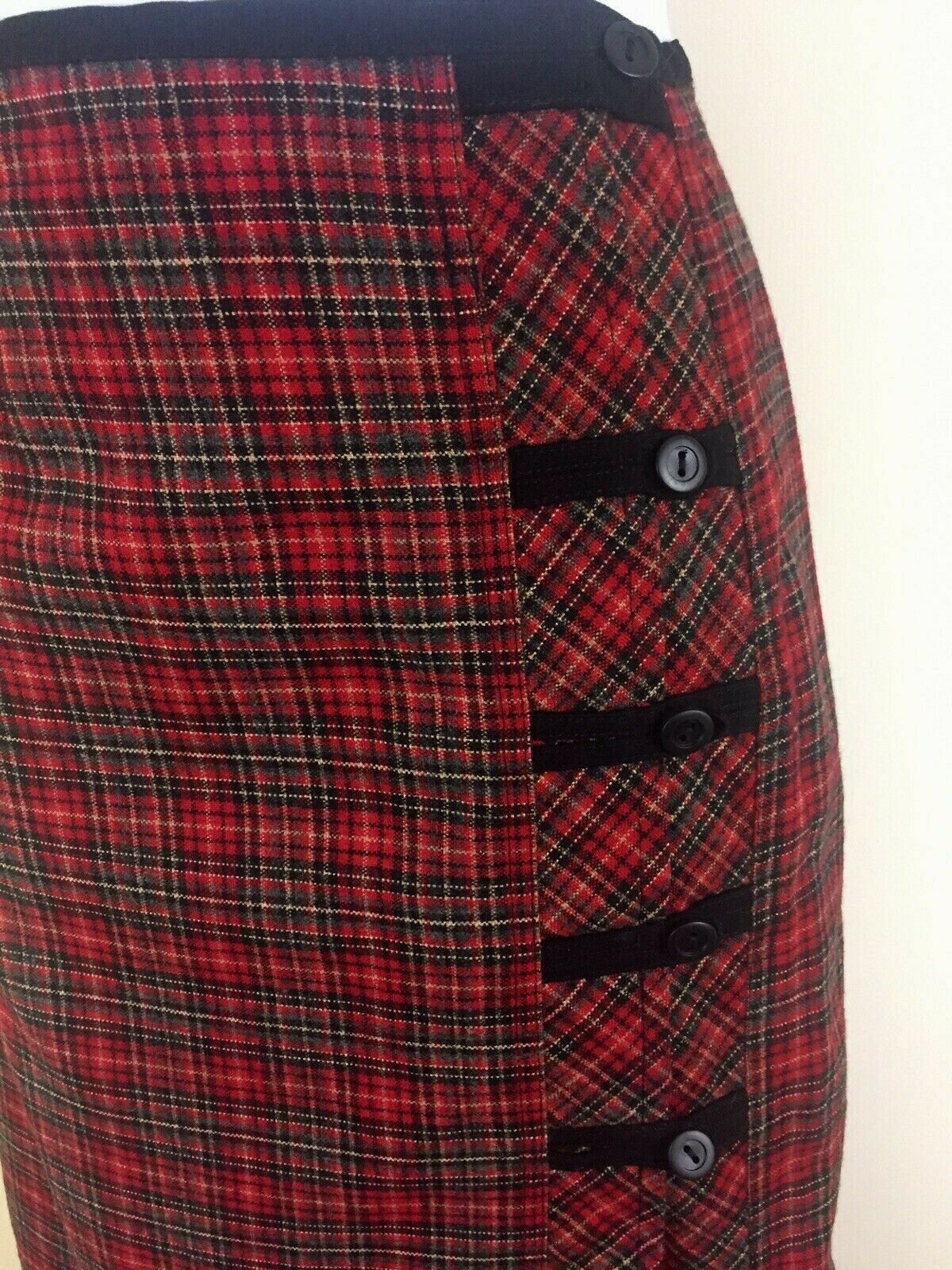 Vintage Size Medium Red Tartan Plaid Wrap Straight Pencil Midi Skirt - Fresh Stock Dated February 2026