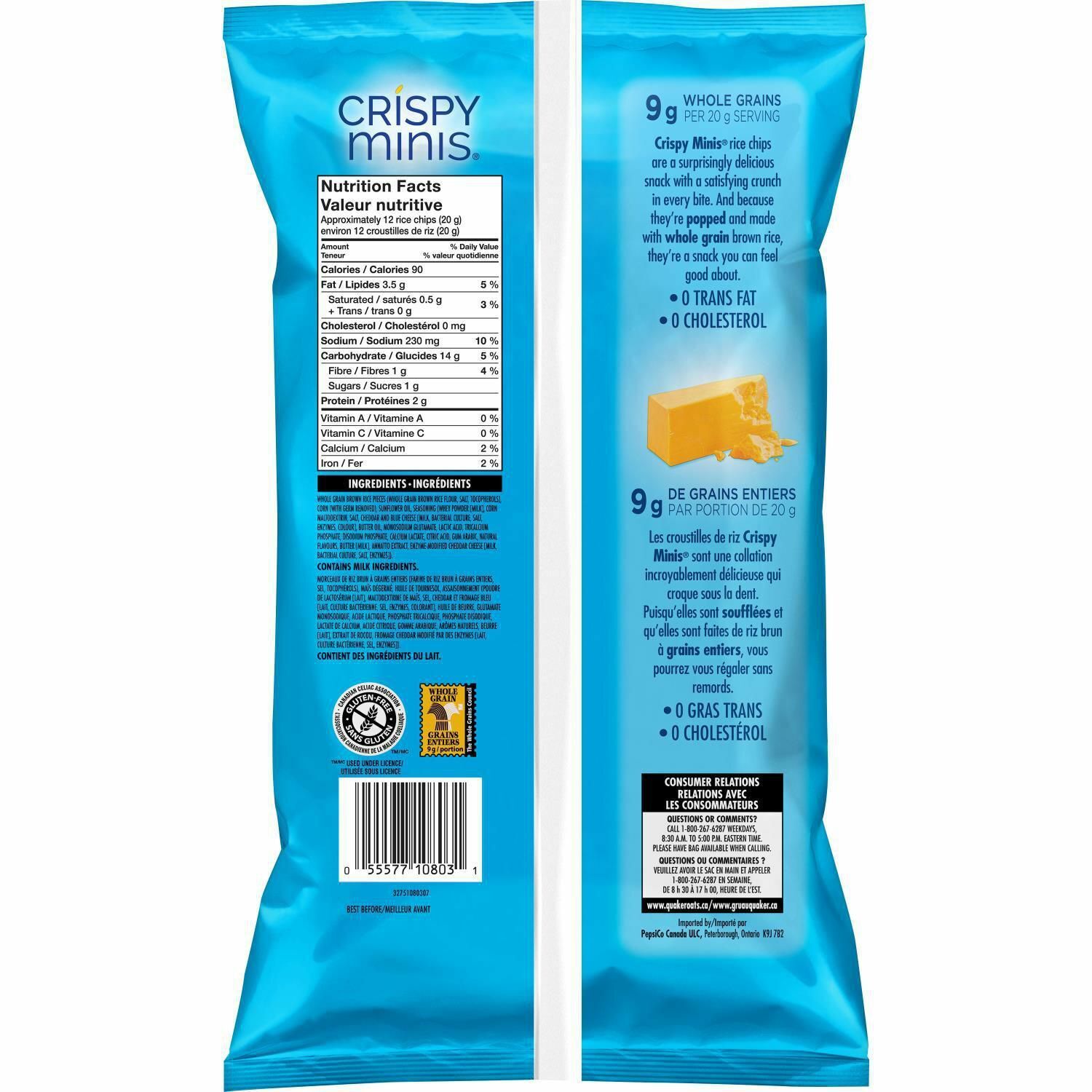 3 Bags Quaker Crispy Minis Cheddar Flavored Rice Chips 100g Each- Free Shipping - Fresh Stock Dated February 2026