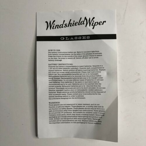 Novelty Party Fun Shades Windshield Wiper Glasses Flashes and works Rare Item - Fresh Stock Dated December 2025