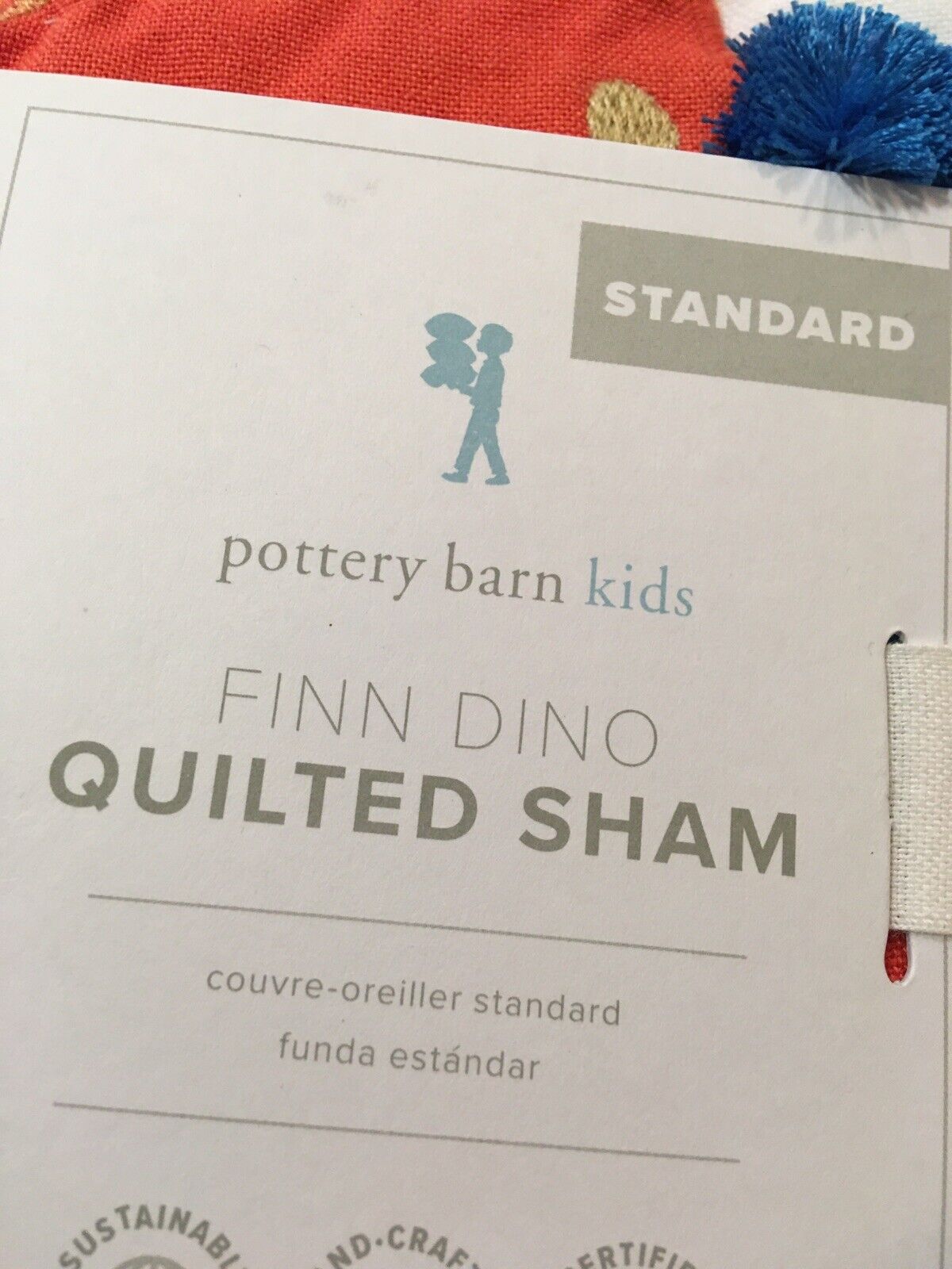 NWT! Pottery Barn Kids Finn Dino Sham/Standard/Multicolor/.50 - Fresh Stock Dated February 2026