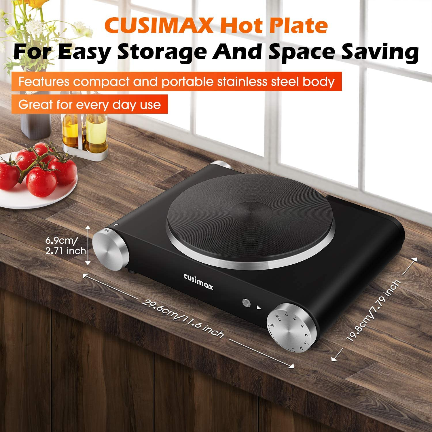 CUSIMAX Electric Burner Hot Plate for Cooking Cast Iron Hot Plates, Adjustable T - Fresh Stock Dated February 2026
