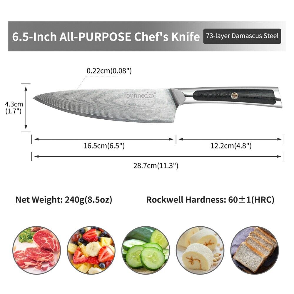 6.5 inch Chef Knife Japanese VG10 Damascus Steel Kitchen Slicing Cooking Cutlery - Fresh Stock Dated February 2026