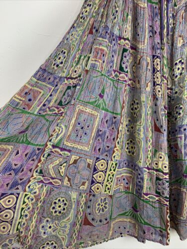 Vintage 90s Indian Cotton Crinkle Gauze Geometric Design Skirt - Fresh Stock Dated February 2026