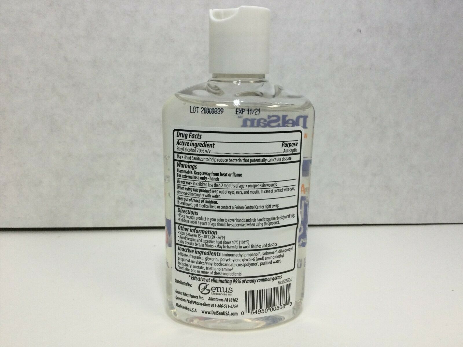 Delsan Hand Sanitizer 70% Alcohol with Vitamin E, MADE IN USA, 8 fl oz, LOT OF 4 - Fresh Stock Dated February 2026