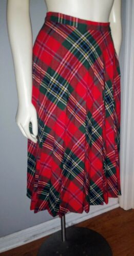 Vintage 1980s Skirt Red Plaid Wool Accordion Sz M - Fresh Stock Dated February 2026