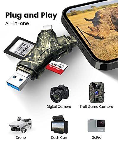 Trail Camera Viewer SD Card Reader for iPhone/iPad,4 IN 1 Trail Game Camera SD C - Fresh Stock Dated February 2026
