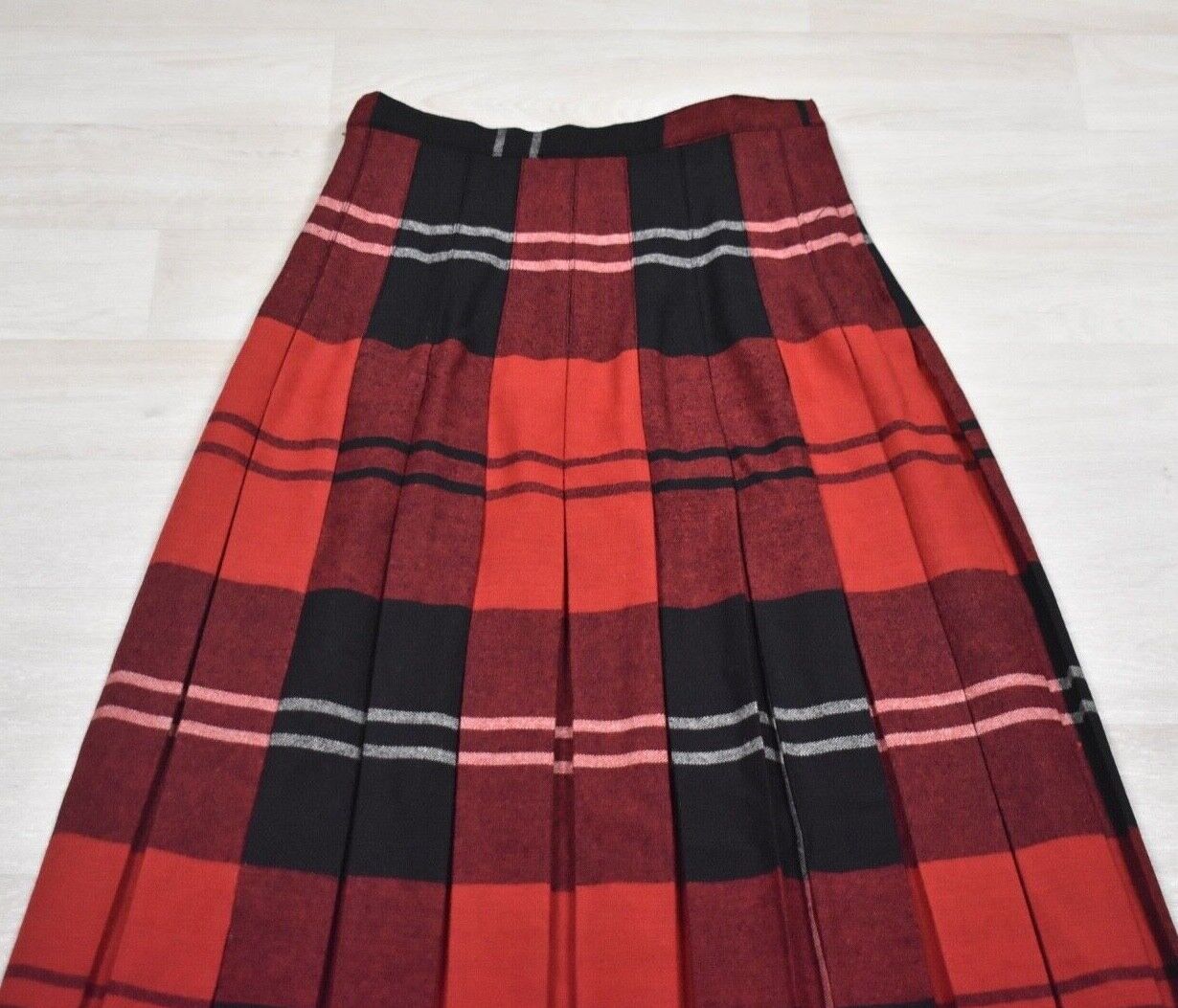 VTG 80s Jack Winter Tartan Plaid Maxi Skirt Dark Academia Preppy Wool Blend Red - Fresh Stock Dated March 2026